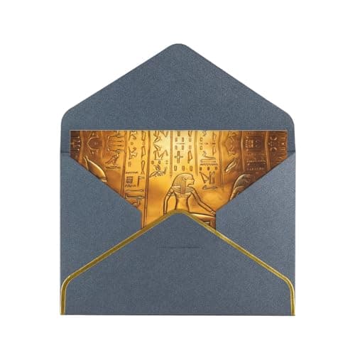 YzgWjBhd Greeting Cards with Envelopes for All Occasions, Egypt Hieroglyphics Theme, Pearl Paper, Gold Trim, Set of 2 Pieces