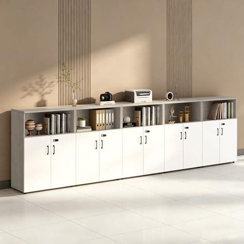 HSHBDDM File Cabinet with Password Lock, Wood Lateral Filing Cabinet for Letter/A4 Files, 3 Drawer with Door, Printer Stand with Open Shelves for Home Office