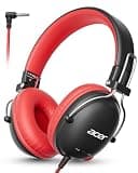 Acer Kids Headphones for School, 74/85dB Safe Volume, Kids Headphones with Cord, 3.5mm Jack, Stereo Sound Wired On-Ear Headphones for Airplane Travel, Boys, Girls, Chromebook, Kids Tablet, Black Red