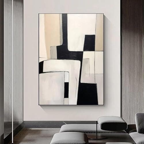 AOXUBI Black And Beige Abstract Painting Minimalist Beige Wall Art Canvas Wall Pictures for Living Room Decor 90x125cm/35x49in With-Black-Frame