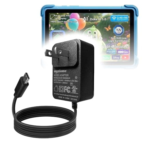 BoxWave Charger Compatible with Doundy Android 15 Kids Tablet (10.1 in) - Wall Charger Direct (15W), Rapid Charge Your Device with Built-in 3ft Cable
