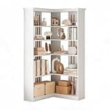 Festisoul L-Shaped Corner Bookshelf, 72.8in Tall 5-Tier Bookcase - Tall Wooden Open Storage Shelves - Rustic Farmhouse Display Rack, Sturdy Anti-Tip, Easy Assembly, Living Room/Bedroom/Office, White