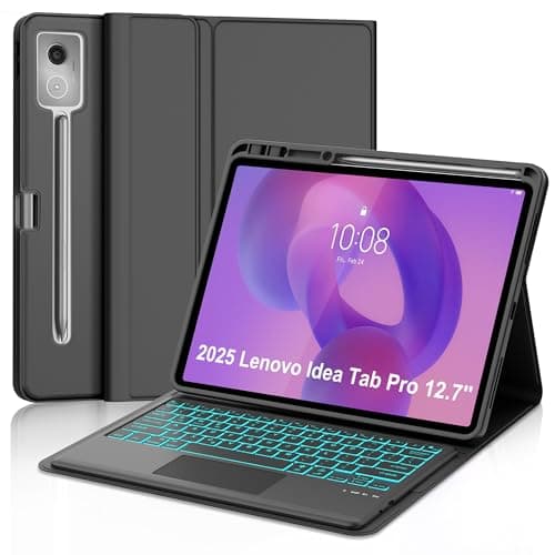 Keyboard Case for Lenovo Idea Tab Pro 12.7'' 2025 with Touchpad, Detachable Keyboard Case for Lenovo Tab 12.7in Pro with Trackpad, Pen Holder, Smart Cover Backlit Keypad for Idea Pro12.7 Tablet, Black