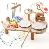 Promise Babe Wooden Drum Set for Toddlers 1-3, Musical Percussion Instruments for Kids Baby Drum Set Xylophone, Montessori Educational Musical Toys for Girls Boys Ages 3+