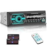 Car Stereo Bluetooth Single Din Radio, Car Audio with Push to Talk Assistant, Hands-Free Calling, FM/AUX/SD, Dual USB, 7 LED Colors, LCD & iOS/Android App Control for Cars, Boats & RVs (Black)