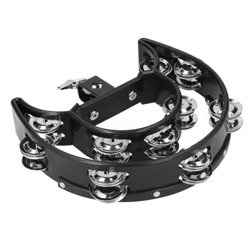 SENECESLI Hi Hat Multifunctional Tambourine Drum Set Double Loose Bells for KTV, Black Plastic + Metal
