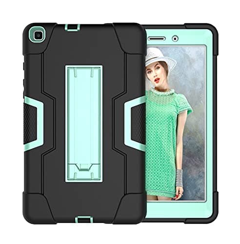 Case for Samsung Galaxy Tab A T290/T295 (2019 Version), Slim Heavy Duty Shockproof Rugged Protective Case with Kickstand for 8.0 inch Galaxy Tab A (Black+Aqua)