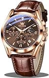 OLEVS Brown Watches for Men Classic Multifunction Chronograph Mens Watches Moon Phase Luminous Waterproof Dress Men's Wrist Watch Luxury Analog Quartz Date Relojes para Hombres