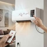 Portable Wall Mounted Air Conditioner, Ductless Ac Unit With Heater And Fan Combo, Ptc Space Heater & Cooling Fan, Natural Wind Warm Air, Remote Control For Bedroom Bathroom Red