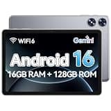 Frameflow Tablet 10 inch, Android 16 Tablet with Octa-Core Processor, 16GB RAM 128GB ROM 1 TB Expandable, 1280x800 IPS Touch Screen, GPS, 8H Battery, WiFi 6, BT 5.0, 2MP+8MP Dual Camera (Blue) (Gray)
