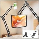 LISEN Tablet Stand iPad Stand for Desk Mount [Ultra Sturdy 2 Clamps] iPad Holder for Tablet Holder Mount Desk Accessories for Men fits iPad Air, iPad 12, iPhone 17e, 4-13" Device (Black)