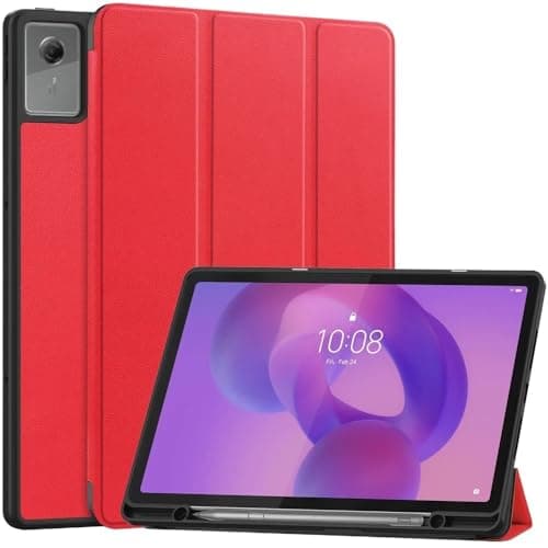 Trifold Stand PU Leather Tablet Case Suitable for Lenovo Idea Tab Plus 12.1inch 2025 TB-361FU Cover with Pencil Holder(Red)