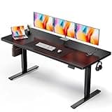 DeskShow Electric Standing Desk Adjustable - 71x30 Inch Sit Stand Desk with 1 Inch Thick Tabletop, Double Beam Frame, 3 Memory Height Adjustment, Cable Management for Home Office