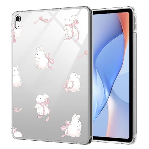 AdorableWhimsy Cute Bunny Bow Case for iPad Pro 11 Inch M4 2024/M5 2025 Aesthetic Lovely Animal Design Clear Protective Slim Tablet Cover Shockproof Transparent Hard Shell