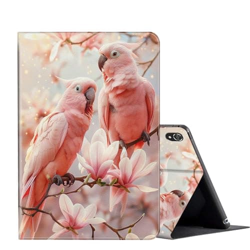 FUYOCWE for iPad Air 11 Inch Case M4/M3/M2 (2026/2025/2024),for 10.9" iPad Air 5th/4th Gen Case (2022/2020)- Slim Shockproof PU Leather Stand Cover w/Auto Sleep Wake-Pink Parrots Magnolia