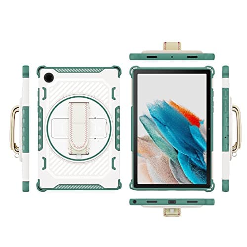 JKDJNX Case for Samsung Galaxy Tab A8 10.5'', Full-Body Drop Protection Case with Screen Protector Pencil Holder,360° Rotating Hand Strap &Stand (Green)