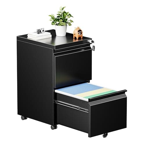 Tivostaral 2 Drawer Mobile File Cabinet with Lock, Fully Assembled Except Casters, Under Desk Metal Filing Cabinet for Home Office Organization, Fits Letter/Legal/A4