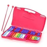 Foraineam Glockenspiel Xylophone 25 Notes Colorful Metal Keys Xylophone, Professional Musical Percussion Instrument with Hard Carry Case and Two Safe Mallets for Beginners