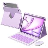 YBING for iPad Air 13 Inch & Pro 12.9 Case with Keyboard - Mouse, 7 Colors Backlit Detachable Keyboard and 360 Rotating Cover for iPad Pro 12.9 (6th, 5th, 4th, 3rd gen), Air 13 M4/M3/M2 (Purple)