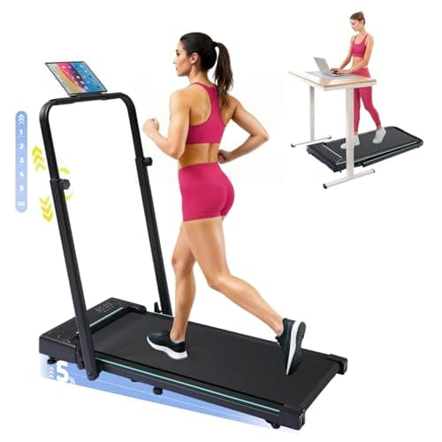 GTRACING Walking Pad with Incline & Height-Adjustable Handlebar, 5-in-1 Foldable Treadmill for Home & Office, Portable Under Desk Treadmill 350LB with Remote Control LED Display, Green