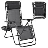 Pazidom Zero Gravity Chair Folding Lounge Chair Lawn Chair Adjustable Camping Reclining Chair with Pillow and Cup Holder Trays, Folding Chair Outdoor Chair - Breatheable & Tear-Resistant Mesh, Black