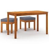 Makastle 3 Piece Patio Dining Set with Cushions Solid Wood Acacia