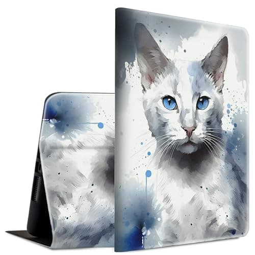 BFSEROBJ Case for Kindle Fire HD 10 Tablet 10.1" 7th/9th Generation 2017/2019 Release Lightweight Smart Case PU Leather Adjustable Stand Protective Cover with Auto Wake/Sleep - Watercolor Cat