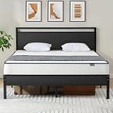 Z-hom Full Metal Bed Frame with Wooden Headboard and Footboard, Heavy Duty Platform Frame with Metal Slats, No Box Spring Needed, Quiet and Non-Slip Design, Space Saving Bed Frame for Bedroom,Black