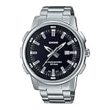 Casio Men's Analog Watch MTP-E195D-1AV, Black Dial, Stainless Steel Band, Date Display, 10 Year Battery, Water Resistant 50M