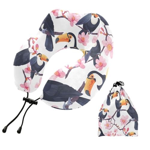 ZOEO Travel Pillow for Neck Head, Flowers Toucan Bird Memory Foam Padding Sleeping Airplane Trains Cars Camping Office
