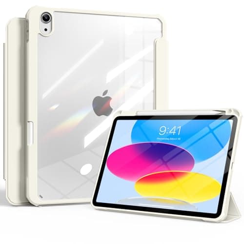 Aoub Clear Case for iPad Air 11-inch M4/M3/M2 2026/2025/2024, iPad Air 5th 4th Gen 2022 2020 10.9 inch Case with Pencil Holder, Auto Wake/Sleep, Shockproof Slim Cover with Transparent Back Cream White
