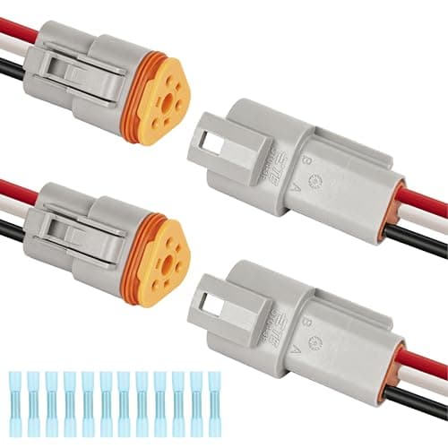 Deutsch DT 3 Pin Wiring Harness Connector 2 Kits, Deutsch Male Female 2 Wire Way Waterproof Automotive Electrical Connector 16 AWG with Heat Shrink Tubing for Car Truck Boat, grey