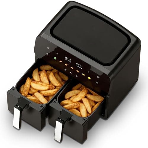 10QT Dual Air Fryer, 2×5QT Double Basket with SyncCook Function, Digital Touch Control, 1700W 360° Rapid Airflow, Dishwasher-Safe, Family Size for 4-6