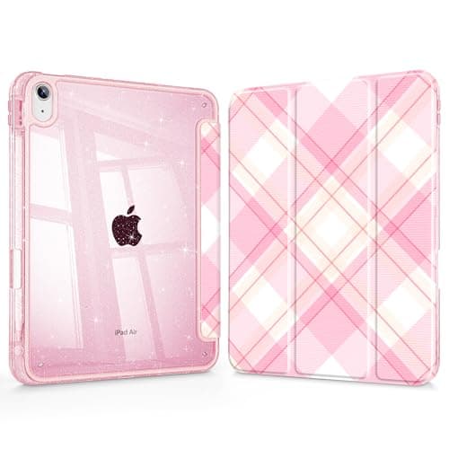 Tuiklol for iPad Air 11- inch M4 2026/Air 11- inch M3 2025/Air 11- inch M3 2024/Air 10.9-inch 2022 2020,Built in Pencil Holder Sparkly Clear Back Cover- Trifold Stand-Auto Wake/Sleep, Check Plaid