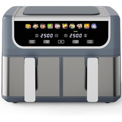9.5QT Dual Basket Air Fryer, 10-in-1 Air Fryer Oven with 2 Independent 4.75QT Baskets, Sync Finish & Match Cook, 80-450°F Temp Control, Shake Reminder, Airfryer for Bake, Roast, Dehydrate, Defrost
