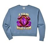 Womens I Yam What I Yam Bootleg Meme Ube Pun Purple Yam Dad Joke Comfort Colors Crop Sweatshirt