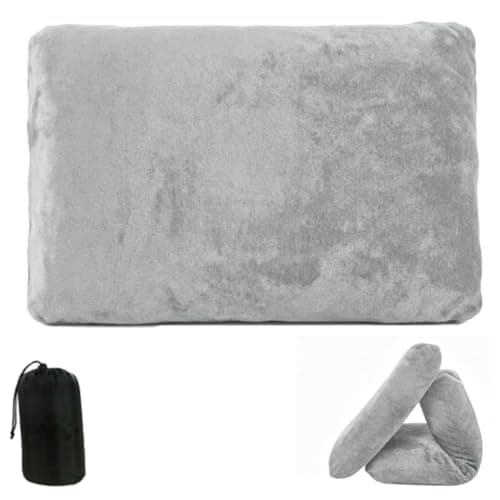 BGGJJ Memory Foam Travel Pillow, Ergonomic Neck & Back Support Pillow, Slow Rebound Portable Velvet Pillow for Sleeping, Long Flights, Car Trips, Office Nap & Relaxatio(Gray)