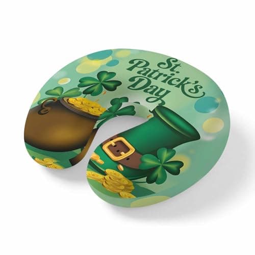 Travel Pillows U-Shaped Neck Pillow St. Patrick's Day Leaf Leprechaun Hat Pot of Gold Ergonomic Memory Foam Pillow Head Cushion,Green Gradient Soft Portable Neck Pillows for Office Airplane Car Train