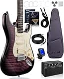 AKLOT Beginner Electric Guitar Kit: 10W Amp, Coil-Split HSS Pickups, Lesson Book, Roasted Maple Neck, Gig Bag, Tuner, Strap, Picks, Stryde Violet Venom