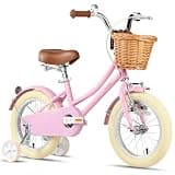 Glerc ‎Little Molly 14 Inch Kids Bike, Retro Cruiser Girls Bike for Children Ages 3-5 Years Old, Kids Bicycle with Wicker Basket & Training Wheels, Pink