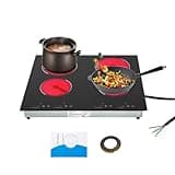 3000W 110V 4 Burner Electric Ceramic Cooktop, 23.4 Inch Portable Built-In Countertop Stove Top, Touch Control with LED Display, Child Safety Lock, 0-120Min Timer, 9 Power Levels, Hard Wire (No Plug)