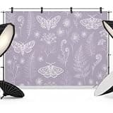Purple Butterfly Botanical Backdrop 8x6ft Summer Plants Line Art Photography Backdrop Fabric Photoshoot Background Tapestry Banner for Birthday Baby Shower Decoration Party Video Photo Studio Props