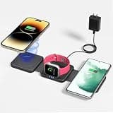 GEEKERA Charger for MagSafe, 3 in 1 Wireless Charging Station for iPhone 15/14/13/12, Phone and Watch Charger Stand for Apple Watch Ultra/9/8/7/6/5/4/3/2/SE, Charger Pad for AirPods Pro/3/2-Black