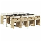 KGFHERENB 9 Piece Patio Dining Set, Beige PE Rattan Outdoor Dining Table and 8 Chairs with Cream White Cushions, Space Saving Cube Sectional Furniture for Backyard and Garden