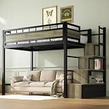 SogesSleep Twin Size Loft Bed with Storage Stairs and Drawers, Heavy Duty Metal Loft Bed Frame with Large Under-Bed Space for Teens Students and Adults, Space Saving for Dorm, Apart or Small Space