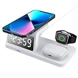 Hamwesh 3 in 1 Wireless Charging Station, Qi Certified 15W Fast Magnetic Charging Stand Dock with Digital Lock Universal Multi Device Charger for Mobile Phone Watch Earphones (HT-506 White)