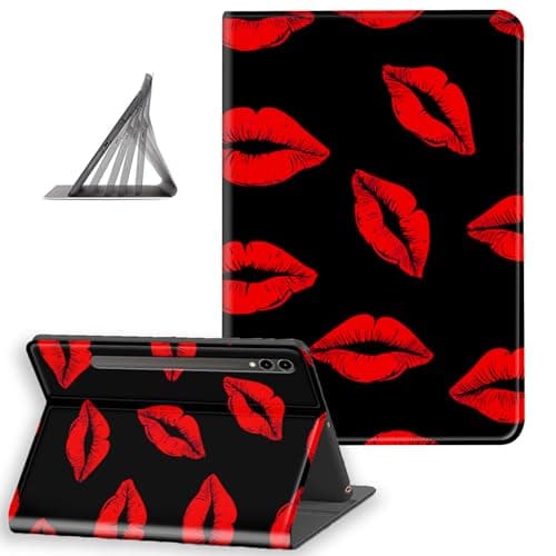 DISUOFEART for Samsung Galaxy Tab S10 Ultra/ S9 Ultra/ S8 Ultra Case 14.6 Inch, Slim Lightweight Stand Cover with Auto Sleep/Wake, Red Lips Pattern