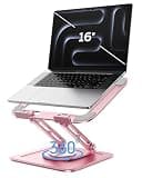 LOXP Adjustable Laptop Stand, Computer Stand with 360 Rotating Base, Ergonomic Laptop Riser Mount for Desk Foldable Protable Computer Desk Fits with MacBook Pro Air (10-16") - Pink