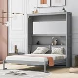 Virubi Queen Murphy Bed,Solid Wood Vertical Murphy Wall Bed Cabinet,Space-Saving for Small Spaces Office Guest Room (Queen,Grey)
