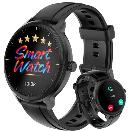 PROTKPETS Smart Watches for Women Men 1.27" HD Fitness Tracker with Heart Rate/Sleep/Step/SpO2 Monitor, IP68 Waterproof Watch for Android iOS (Black)
